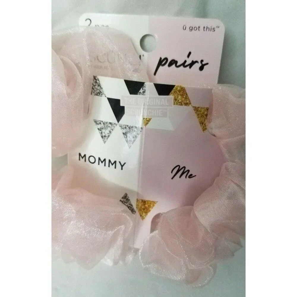 Pink Tulle Scunci 2 Piece Mommy and Me Rubber Band Hair Scrunchie Set